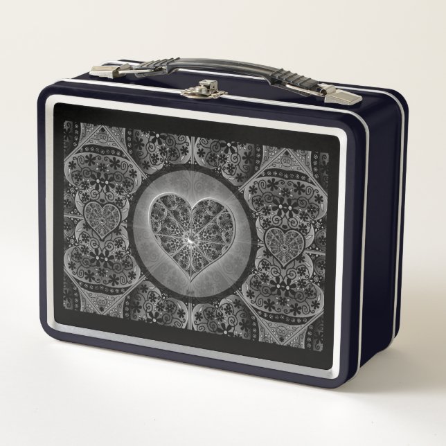 Ceramic Lace Black Metal Lunch Box (Front)