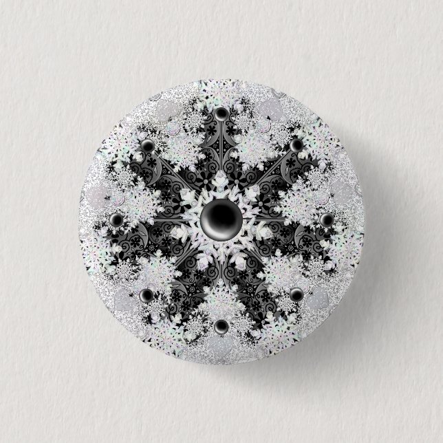 Ceramic lace black & snowflake 3 cm round badge (Front)