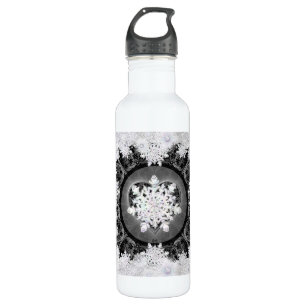 Ceramic lace black & snowflake 710 ml water bottle