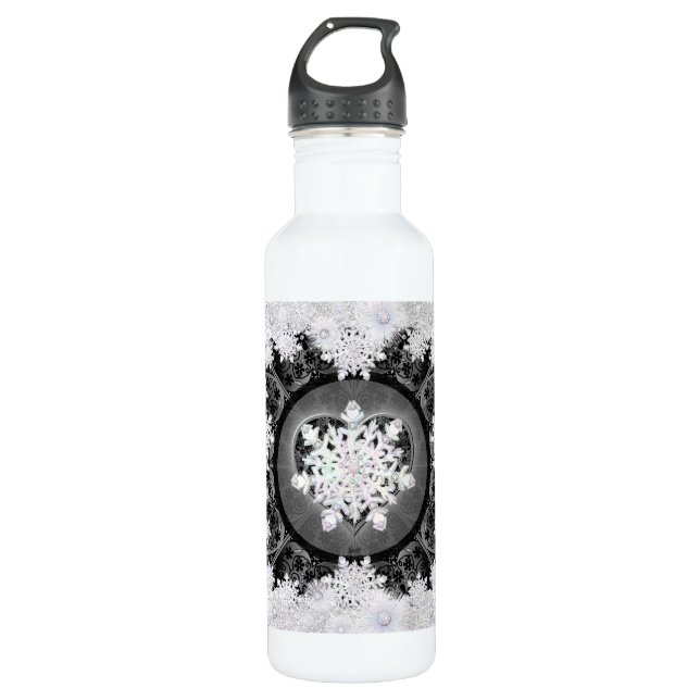 Ceramic lace black & snowflake 710 ml water bottle (Front)