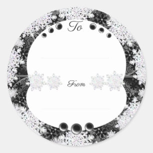 Ceramic lace black & snowflake classic round sticker