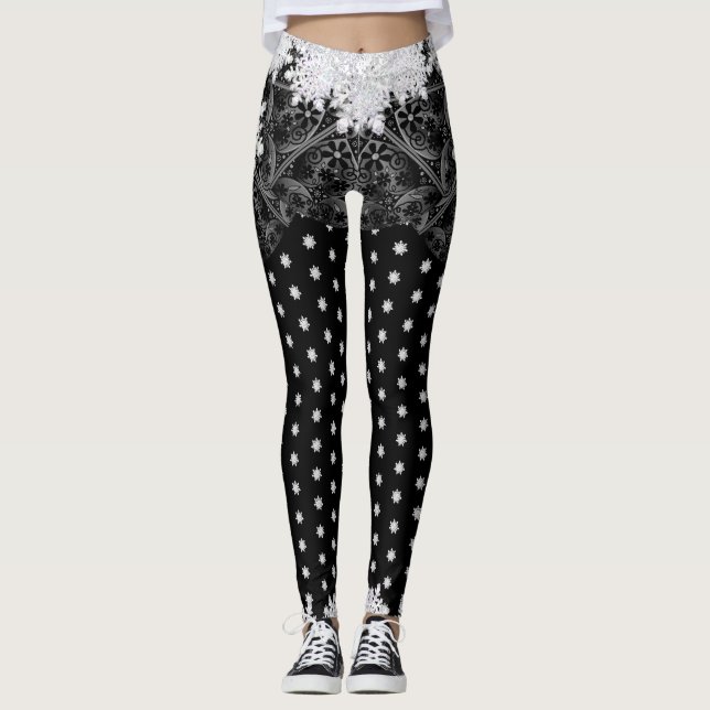 Ceramic lace black & snowflake leggings (Front)