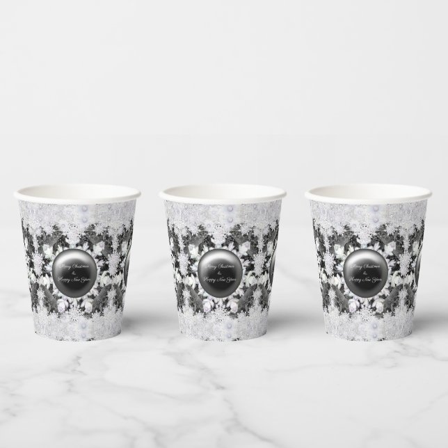 Ceramic lace black & snowflake paper cups (Multi)