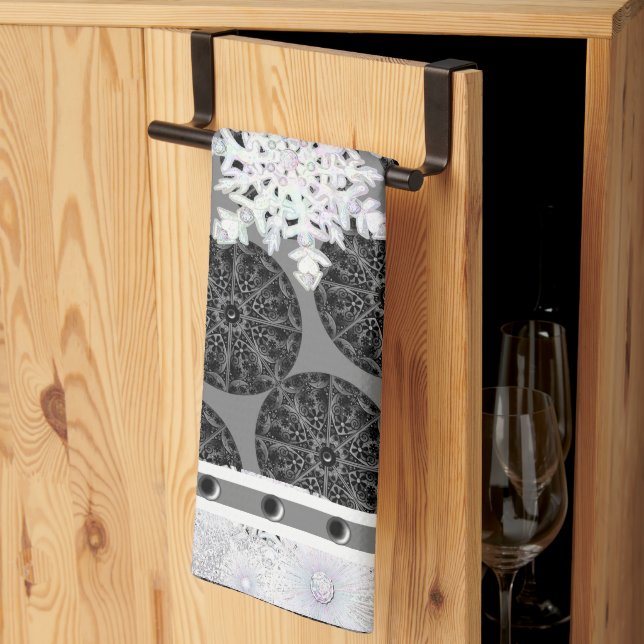 Ceramic lace black & snowflake tea towel (Thirds Fold)