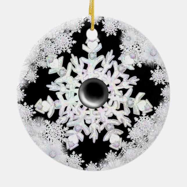 Ceramic Lace black & snowflakes Ceramic Tree Decoration (Back)