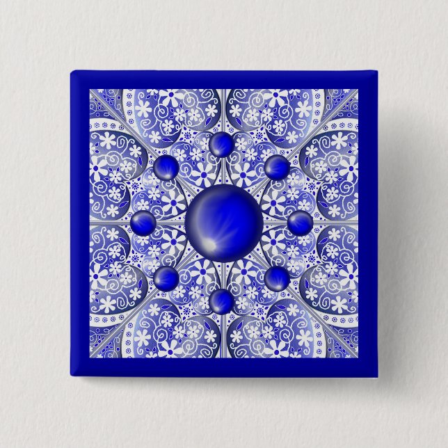 Ceramic Lace Blue of Greece 15 Cm Square Badge (Front)