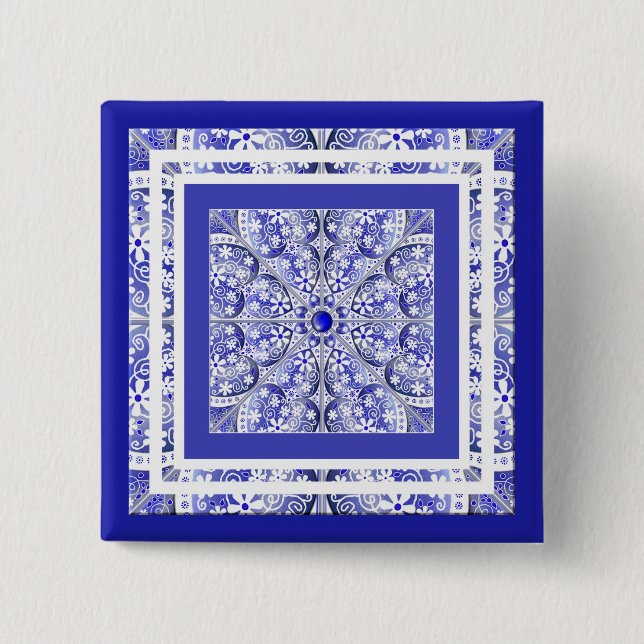 Ceramic Lace Blue of Greece 15 Cm Square Badge (Front)