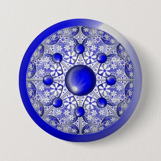 Ceramic Lace Blue of Greece 7.5 Cm Round Badge (Front)