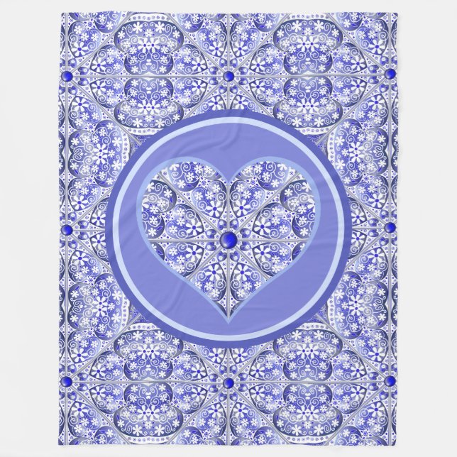 Ceramic lace Blue of Greece Fleece Blanket (Front)