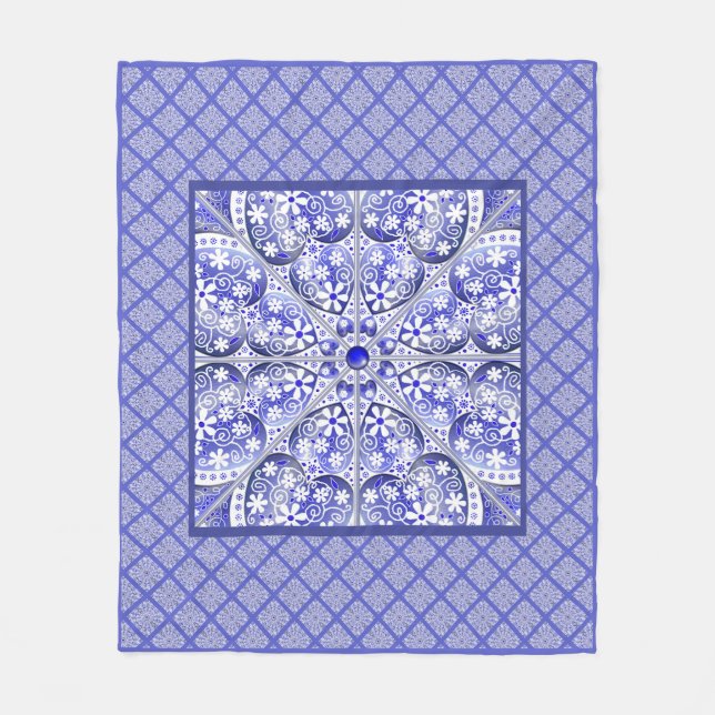 Ceramic Lace Blue of Greece Fleece Blanket (Front)