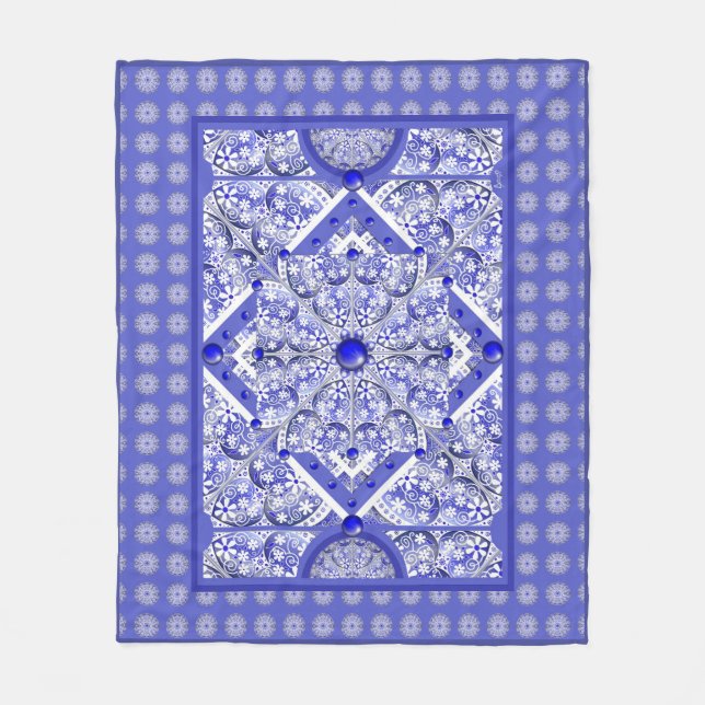 Ceramic Lace Blue of Greece Fleece Blanket (Front)