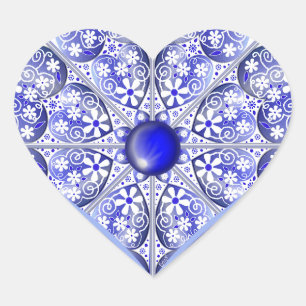 Ceramic Lace Blue of Greece Heart Sticker