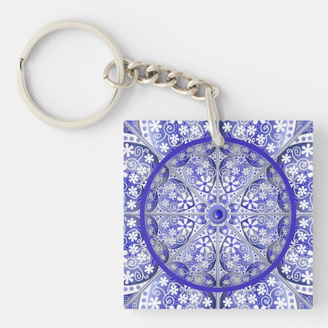 Ceramic Lace Blue of Greece Key Ring (Front)