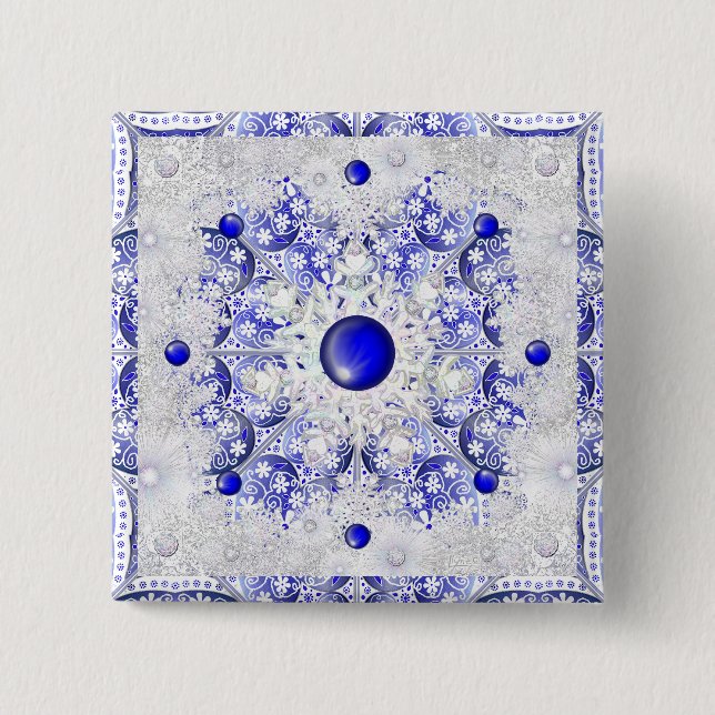 Ceramic Lace Blue of Greece & snowflake 15 Cm Square Badge (Front)