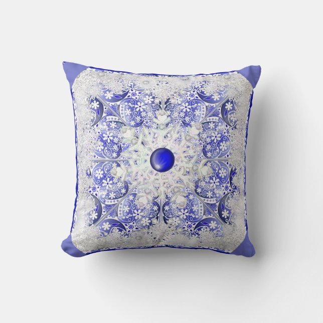 Ceramic Lace Blue of Greece & snowflake Cushion (Front)