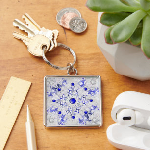 Ceramic Lace Blue of Greece & snowflake Key Ring