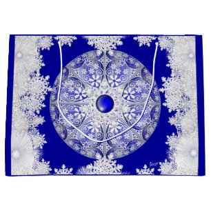 Ceramic lace blue of greece & snowflake large gift bag