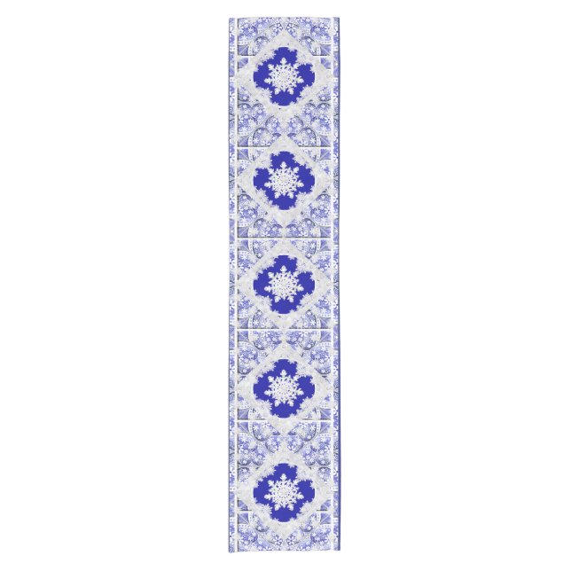 Ceramic Lace Blue of Greece & snowflake Short Table Runner (Front)