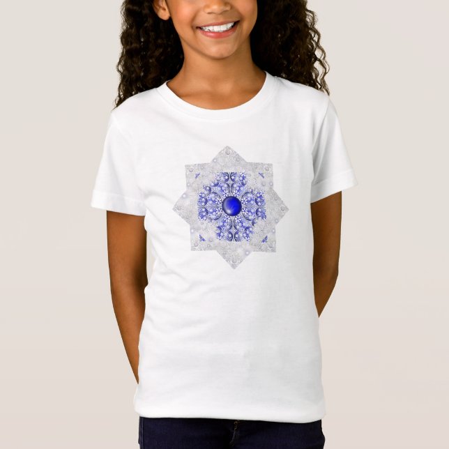 Ceramic Lace Blue of Greece & snowflake T-Shirt (Front)