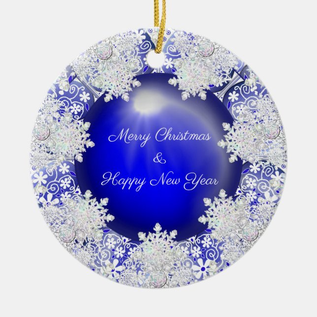 Ceramic Lace Blue of Greece & snowflake Tree Decoration (Front)