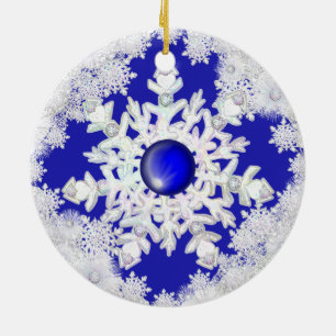Ceramic Lace Blue of Greece & snowflakes Ceramic Tree Decoration