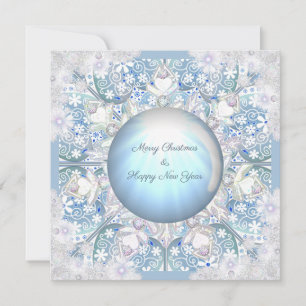 Ceramic lace clear blue & snowflake holiday card