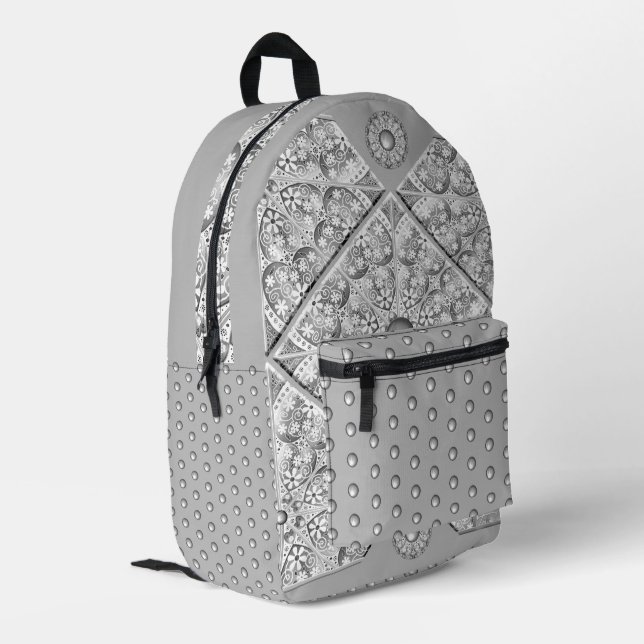 Ceramic Lace grey Printed Backpack (Back Corner Left)