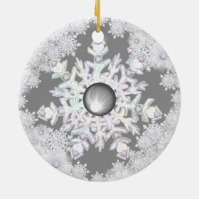 Ceramic lace grey & snowflake ceramic tree decoration (Back)