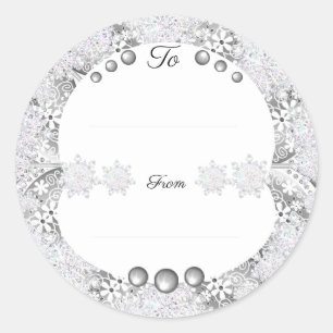 Ceramic lace grey & snowflake classic round sticker