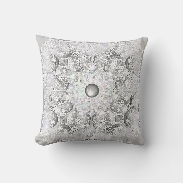 Ceramic lace grey & snowflake cushion (Front)