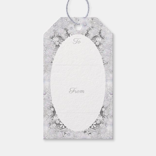 Ceramic lace grey & snowflake gift tags (Front)