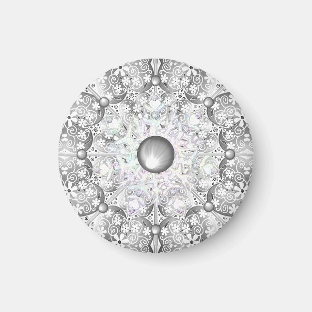 ceramic lace Grey & snowflake Magnet (Front)