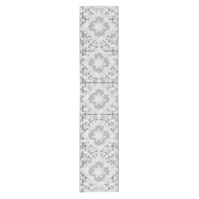 Ceramic lace grey & snowflake short table runner (Front)