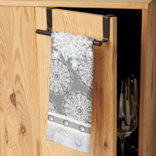Ceramic lace grey & snowflake tea towel