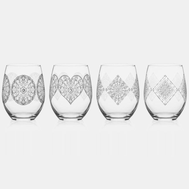 Ceramic lace Grey Stemless Wine Glass (Left)