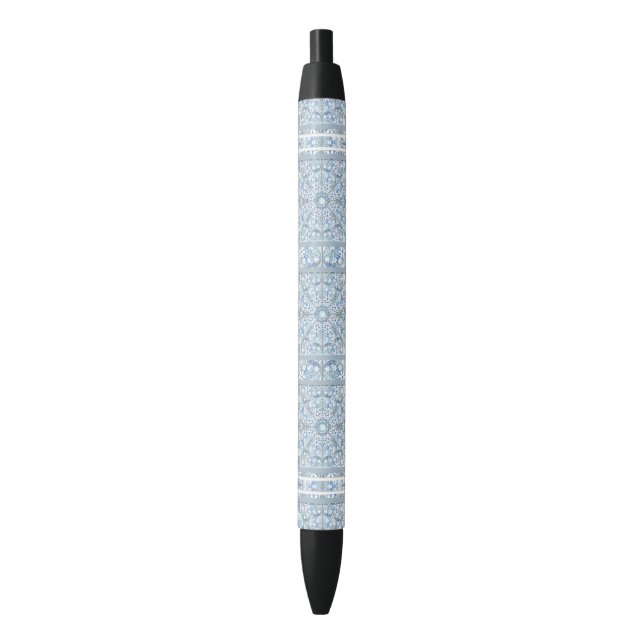 Ceramic lace Light blue Black Ink Pen (Front Vertical)