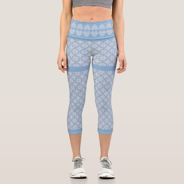 Ceramic Lace light blue Capri Leggings (Front)