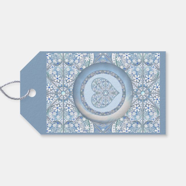 Ceramic Lace Light Blue Gift Tags (Back Horizontal)