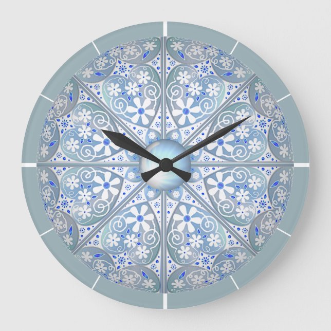 Ceramic Lace Light blue Large Clock (Front)