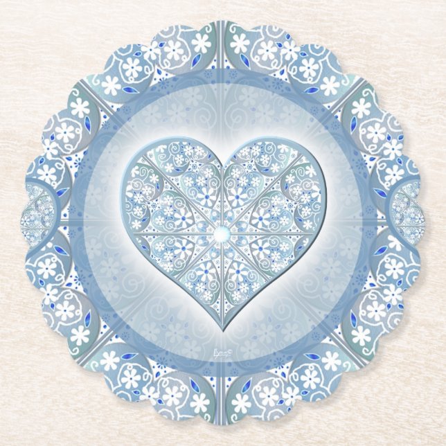Ceramic Lace Light Blue Paper Coaster (Front)