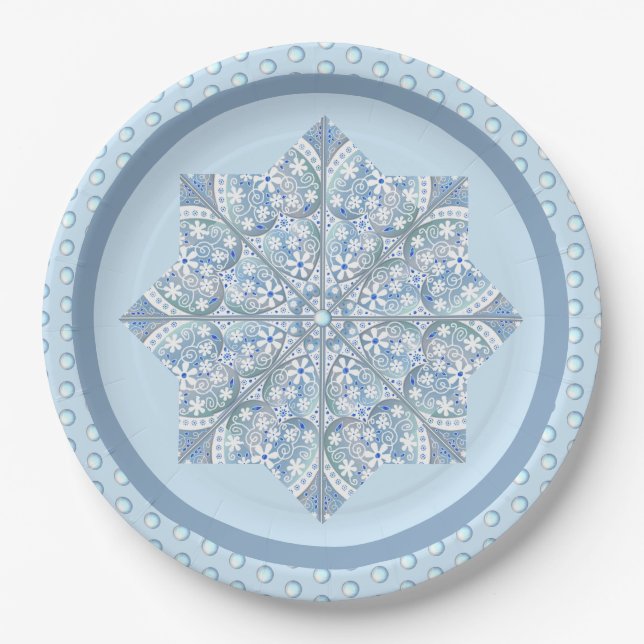 Ceramic lace Light blue Paper Plate (Front)