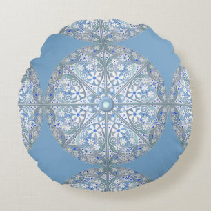 Ceramic lace light blue round cushion