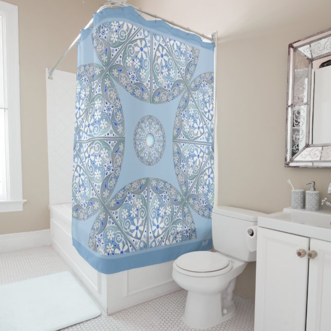 Ceramic Lace light blue Shower Curtain (In Situ)