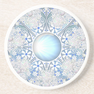 Ceramic lace light blue & snowflake coaster
