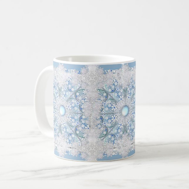 Ceramic lace Light blue & snowflake Coffee Mug (Front Left)