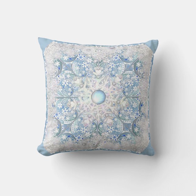 Ceramic lace light blue & snowflake cushion (Front)