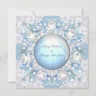 Ceramic lace light blue & snowflake holiday card