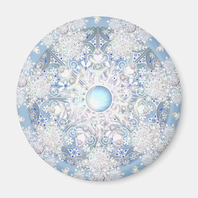 Ceramic Lace light blue & snowflake Magnet (Front)