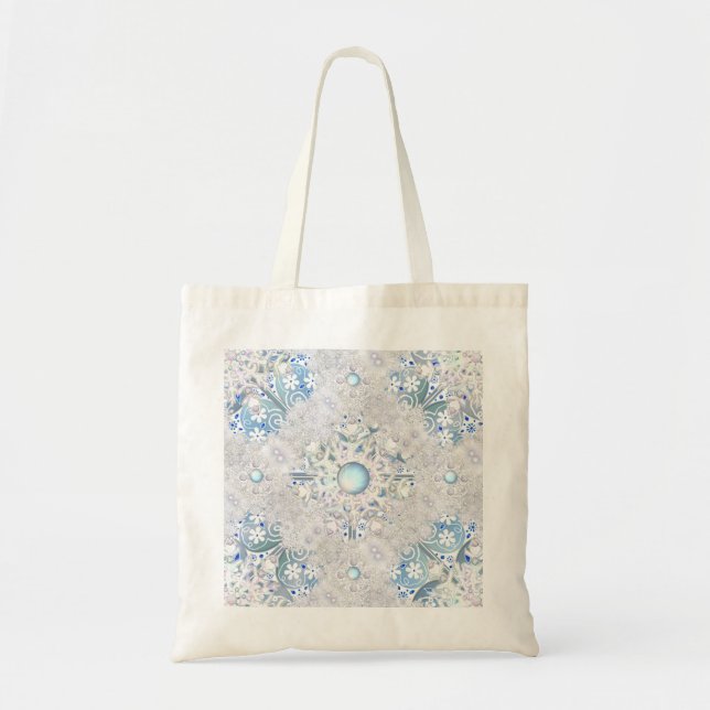 Ceramic lace light blue & snowflake tote bag (Front)