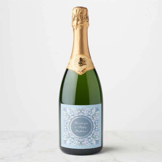 Ceramic lace Light blue Sparkling Wine Label (Front)